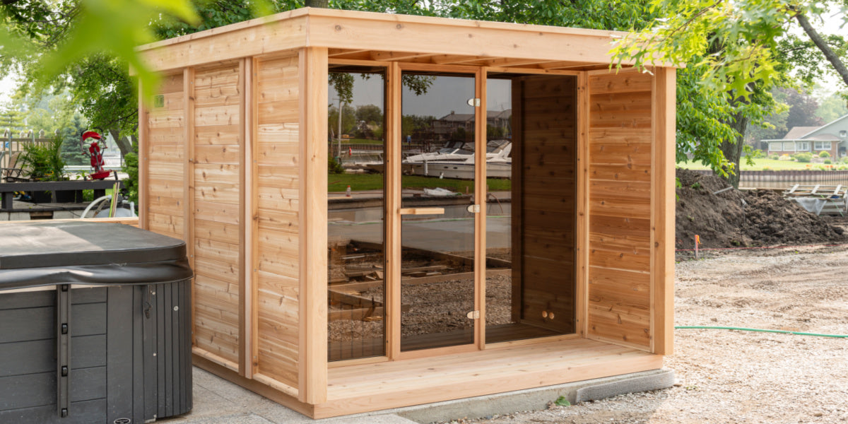Urban Cedar Glass Outdoor Sauna 9FTx7FT With Porch